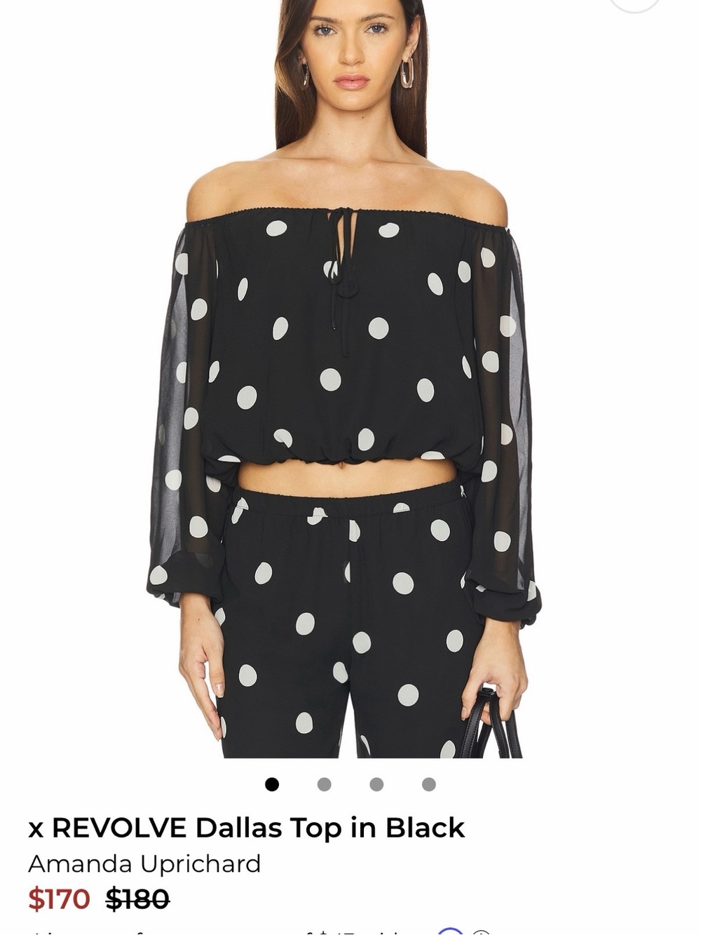 Amanda Uprichard Black & White Polka Dot Off-Shoulder Crop Top